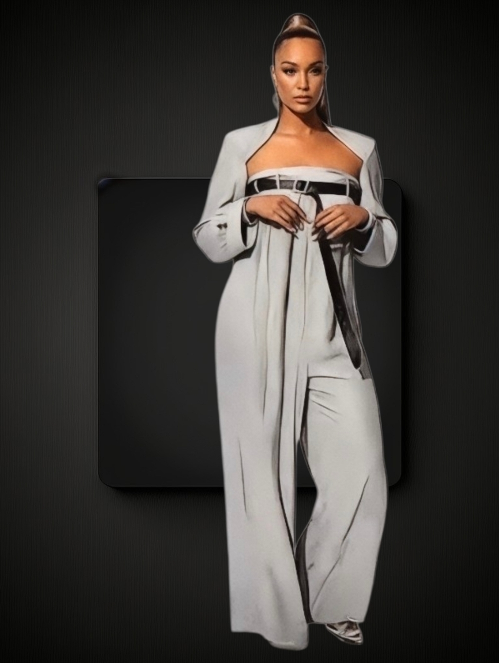 Strapless Wide-Leg Jumpsuit w/ Cinching Accents ▪︎ Curvy ▪︎ Slate ▪︎ XXL